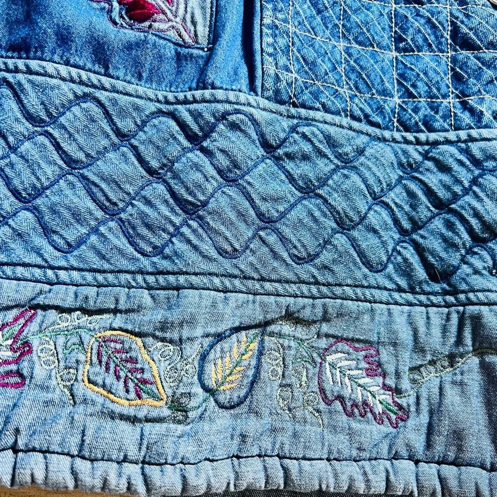 Vintage Embroidered Quilted Denim Shacket XL Coastal Cowgirl Coastal Grandma - Picture 5 of 16